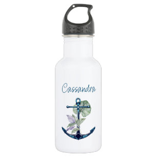 Anchor and Tropical Plants Sea Life Personalised 532 Ml Water Bottle