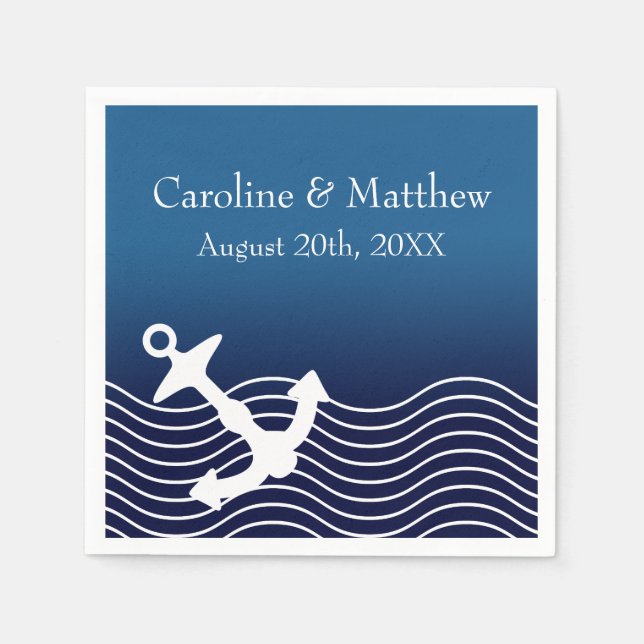 Anchor And Waves On Blue Wedding Napkin (Front)