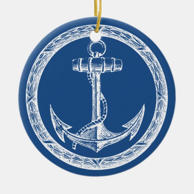 Anchor and Wreath Ceramic Tree Decoration (Front)