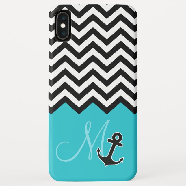 Anchor Aqua Blue Chevron Pattern Stylish Monogram Case-Mate iPhone Case (Back)