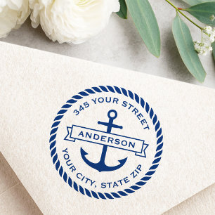 Anchor banner rope border surname return address rubber stamp
