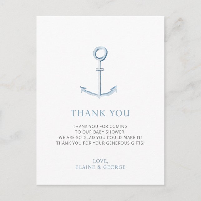 Anchor Beach Boy Baby Shower Thank You Card (Front)