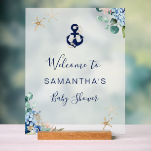 Anchor Beach Nautical Floral Baby Shower Welcome Acrylic Sign