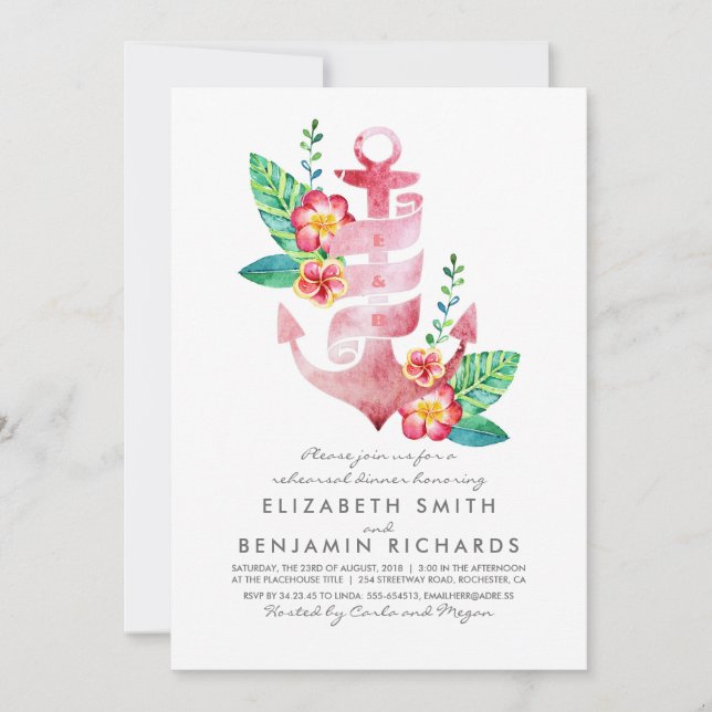 Anchor Beach Nautical Tropical Rehearsal Dinner Invitation (Front)
