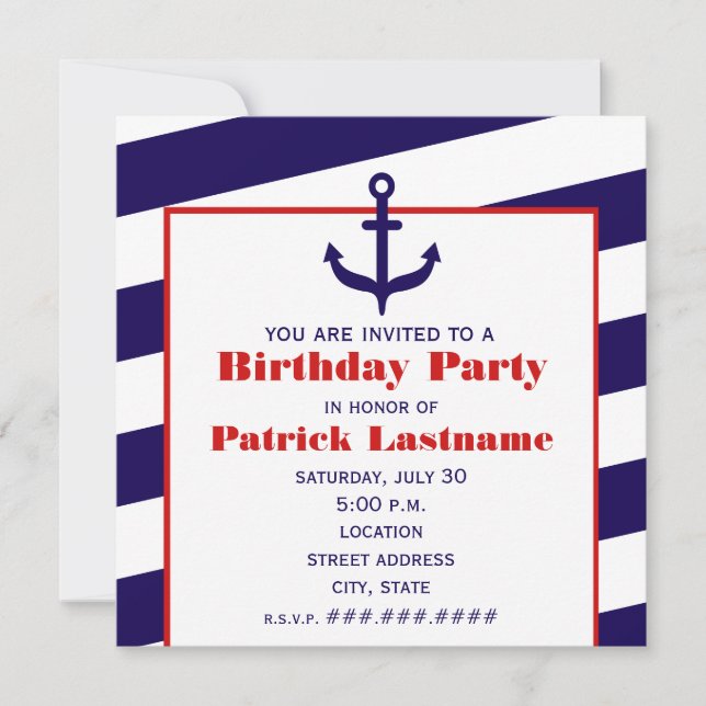 Anchor Birthday Party Ocean / Sailing Invitation (Front)