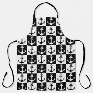 Anchor Black White Chequered Block Pattern Apron