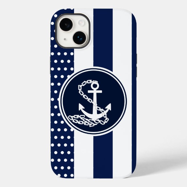 Anchor, Blue And White Stripes Nautical Style Case-Mate iPhone Case (Back)