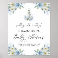 Anchor Blue Floral Nautical Baby Shower Welcome