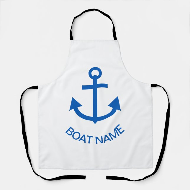 Anchor Blue Personalised Your Boat Name Black Apron (Front)