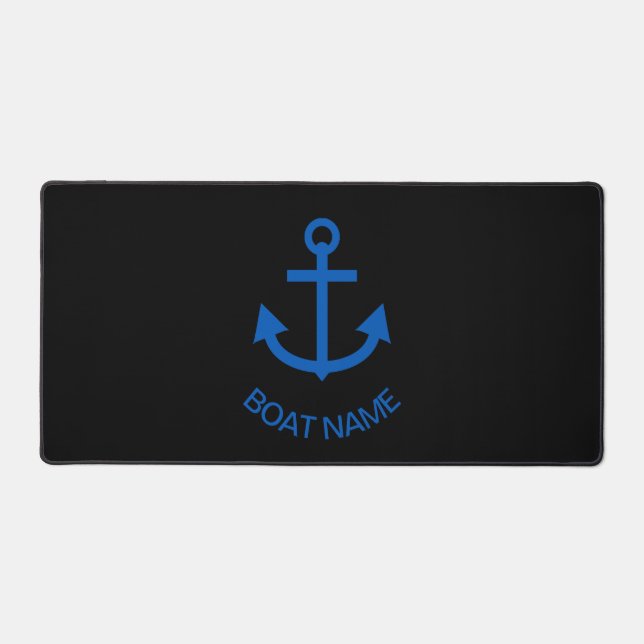 Anchor Blue Personalised Your Boat Name Black Desk Mat (Front)