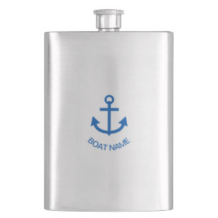 Anchor Blue Personalised Your Boat Name Hip Flask