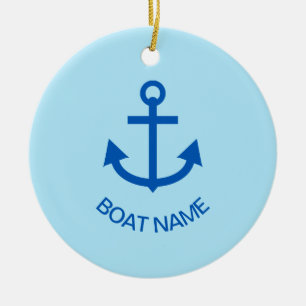 Anchor Blue Personalised Your Boat Name Pale Blue Ceramic Tree Decoration