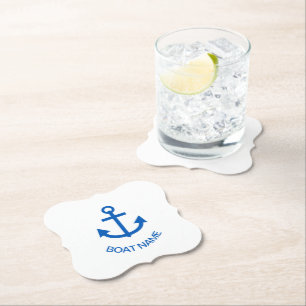 Anchor Blue Personalised Your Boat Name Paper Coaster
