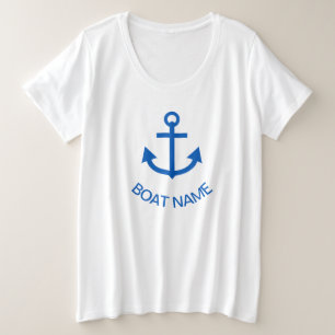 Anchor Blue Personalised Your Boat Name Plus Size T-Shirt