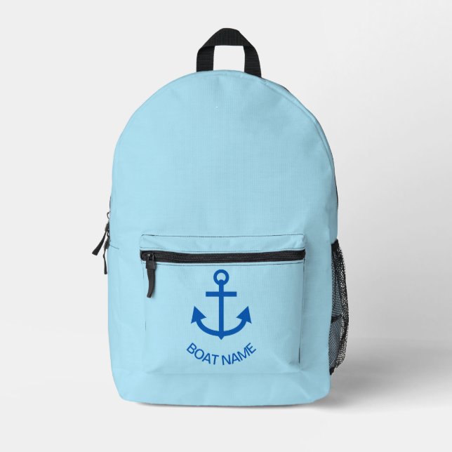 Anchor Blue Personalised Your Boat Name Printed Backpack (Front)