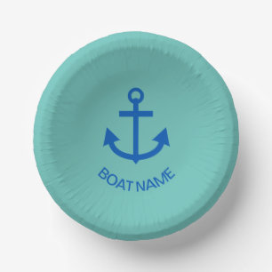 Anchor Blue Personalised Your Boat Name Sea Green Paper Plate