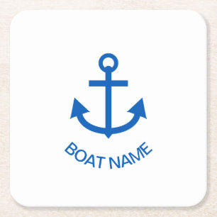Anchor Blue Personalised Your Boat Name Square Paper Coaster