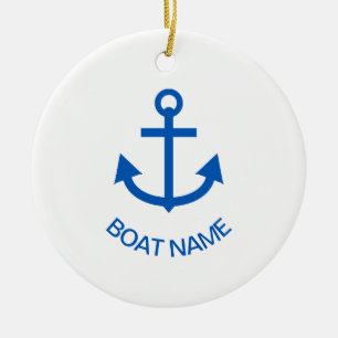 Anchor Blue Personalised Your Boat Name White Ceramic Tree Decoration