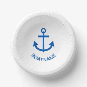 Anchor Blue Personalised Your Boat Name White Paper Plate