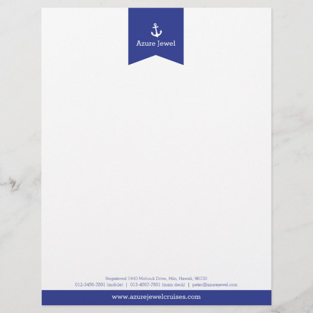 Anchor blue ribbon sailing business letterhead (Front)