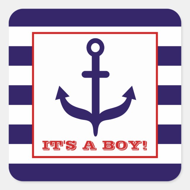 Anchor & Blue STripes Baby Shower Sticker (Front)