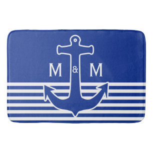 Anchor blue / white Contour + your ideas Bath Mat