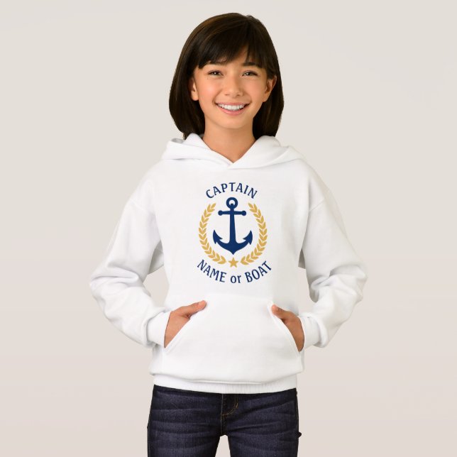 Anchor Boat Name Captain Gold Laurel Girls White (Front Full)