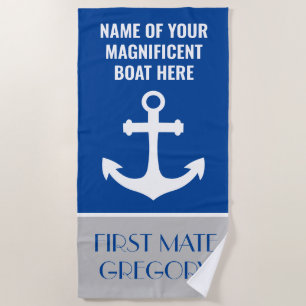 Anchor Boat Name Personalised Nautical Beach Towel