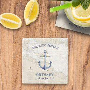 Anchor Boat Name Welcome Aboard Upper Michigan Stone Coaster