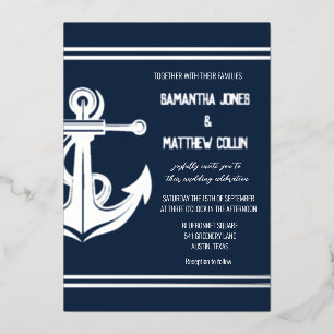 Anchor Boat Nautical Navy Blue Silver Foil Wedding