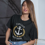 Anchor Boat or Captain Name Gold Laurel Star Black T-Shirt<br><div class="desc">A custom designed nautical boat anchor,  gold style laurel leaves and a gold star with Captain rank or other title and your personalised name or boat name on a women's T-shirt. Several colours to choose from. Makes a great gift.</div>