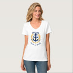 Anchor Boat or Captain Name Gold Laurel Star White T-Shirt<br><div class="desc">A custom designed nautical boat anchor,  gold style laurel leaves and a gold star with Captain rank or other title and your personalised name or boat name on a women's v-neck T-shirt. Several colours to choose from. Makes a great gift.</div>