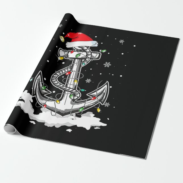 Anchor Boating Sailing Christmas Santa Hat Lights. Wrapping Paper (Unrolled)