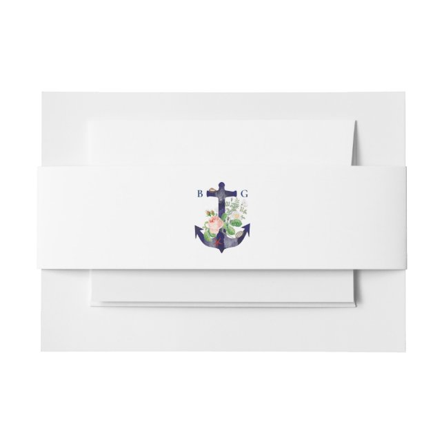 Anchor Botanical Floral Nautical Summer Wedding Invitation Belly Band (Front Example)