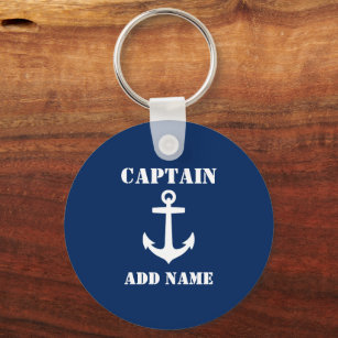 Anchor Captain Add Name Boat Name Photo Back Blue Key Ring