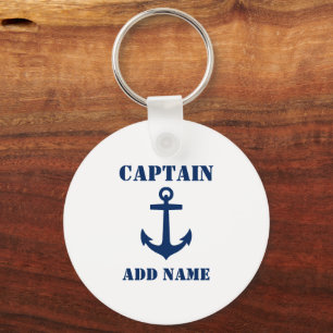Anchor Captain Add Name Boat Name Photo Back White Key Ring