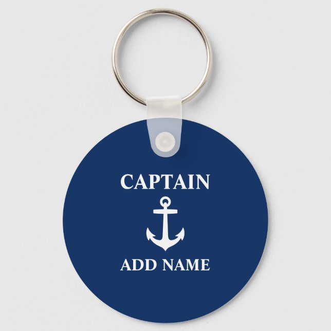 Anchor Captain Add Name or Boat Name Blue Key Ring (Front)