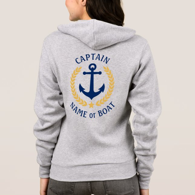 Anchor Captain or Boat Name Gold Laurel Leaves Hoo Hoodie (Back)