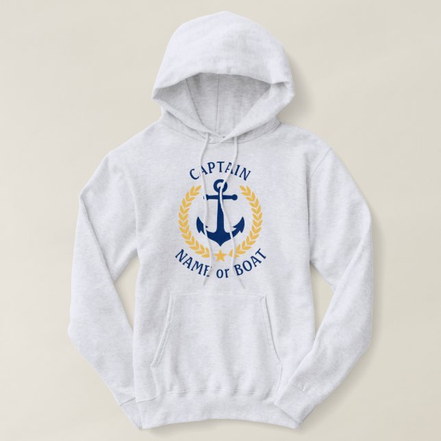 Anchor Captain or Boat Name Gold Laurel Pull Over (Design Front)