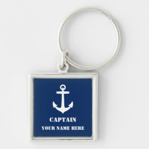 Anchor Captain Your Name or Boat Name Navy Blue Key Ring