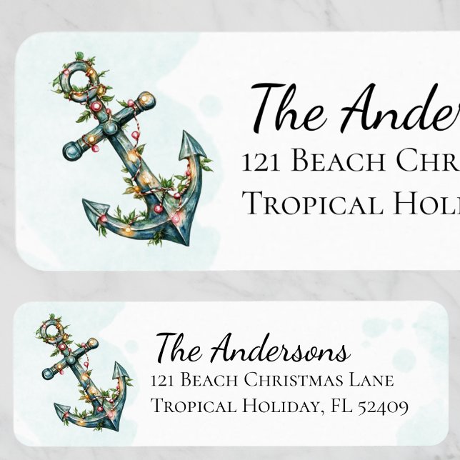 Anchor Christmas Lights Beach Return Address (Anchor Christmas Lights Beach Return Address Label)
