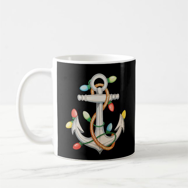 Anchor Christmas Xmas Lights Sailing Cruise Boat Coffee Mug (Left)