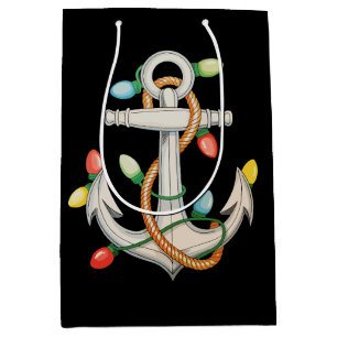 Anchor Christmas Xmas Lights Sailing Cruise Boat Medium Gift Bag