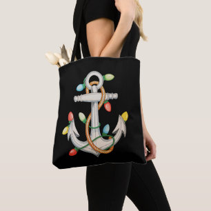 Anchor Christmas Xmas Lights Sailing Cruise Boat Tote Bag