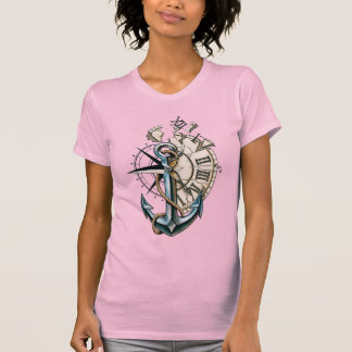 Anchor Compass Clock Vintage Nautical Tattoo Desig T-Shirt