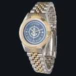 Anchor Compass Stars Captain Boat or Name Navy Watch<br><div class="desc">A Nautical Anchor Compass and Stars with Captain Rank or other title and Your Name or Boat Name on a Stylish Wrist Watch. This personalised Pocket Watch will not just time but also is a fun conversation piece. Perfect for Father's Day but also makes a great gift for any occasion....</div>