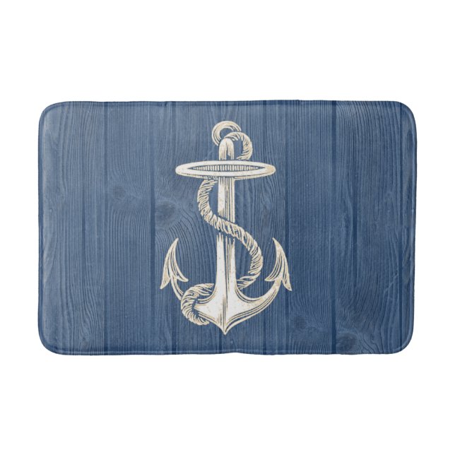 Anchor Cream Vintage Blue Wood Bath Rug (Front)