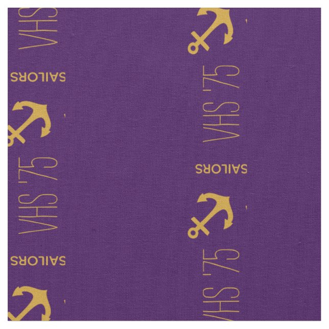 Anchor custom gold and purple nautical text fabric (Close Up)