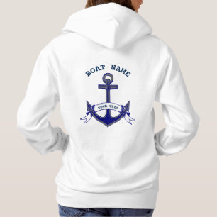Anchor Custom Nautical Blue White Ladies Hoodie