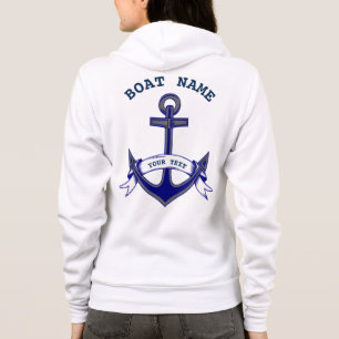 Anchor Custom Nautical Blue White Ladies Zip Hoodie